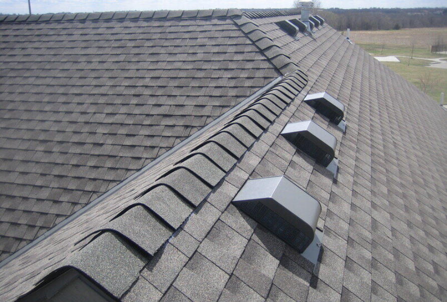 Architectural shingle roof close view